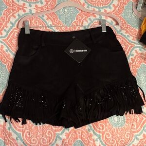 Black Fringe Women Shorts